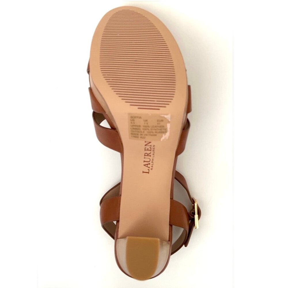 LAUREN RALPH LAUREN SOFFIA Leather Platform Block Heel Dress Sandals Size 9.5 - Picture 5 of 6